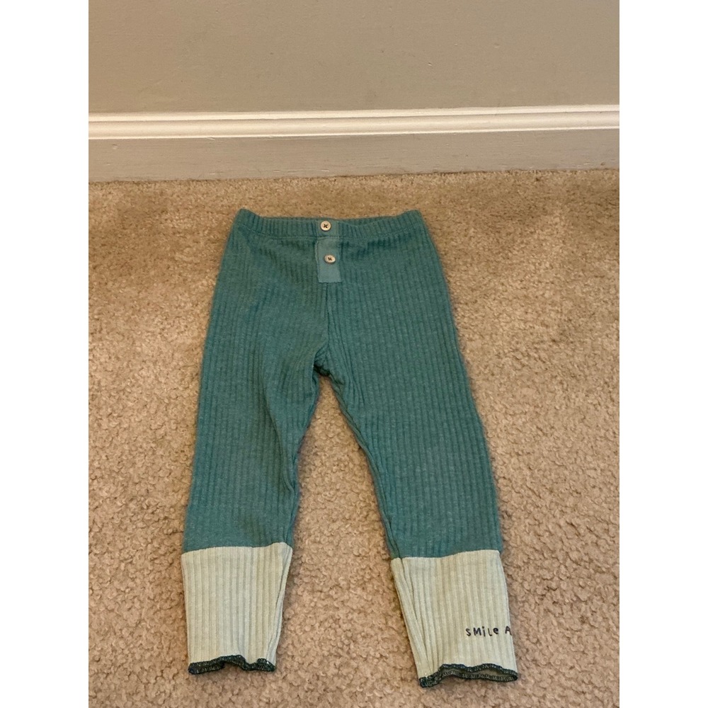 Zara teal "smile all day" ribbed leggings 2-3y